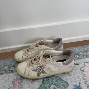 Golden Goose Cream and Silver Star Sneakers